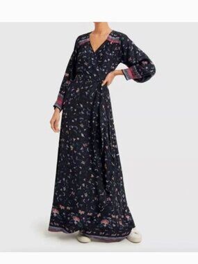 Natalie Martin Briana Silk Maxi Dress Lotus Print Nero- S